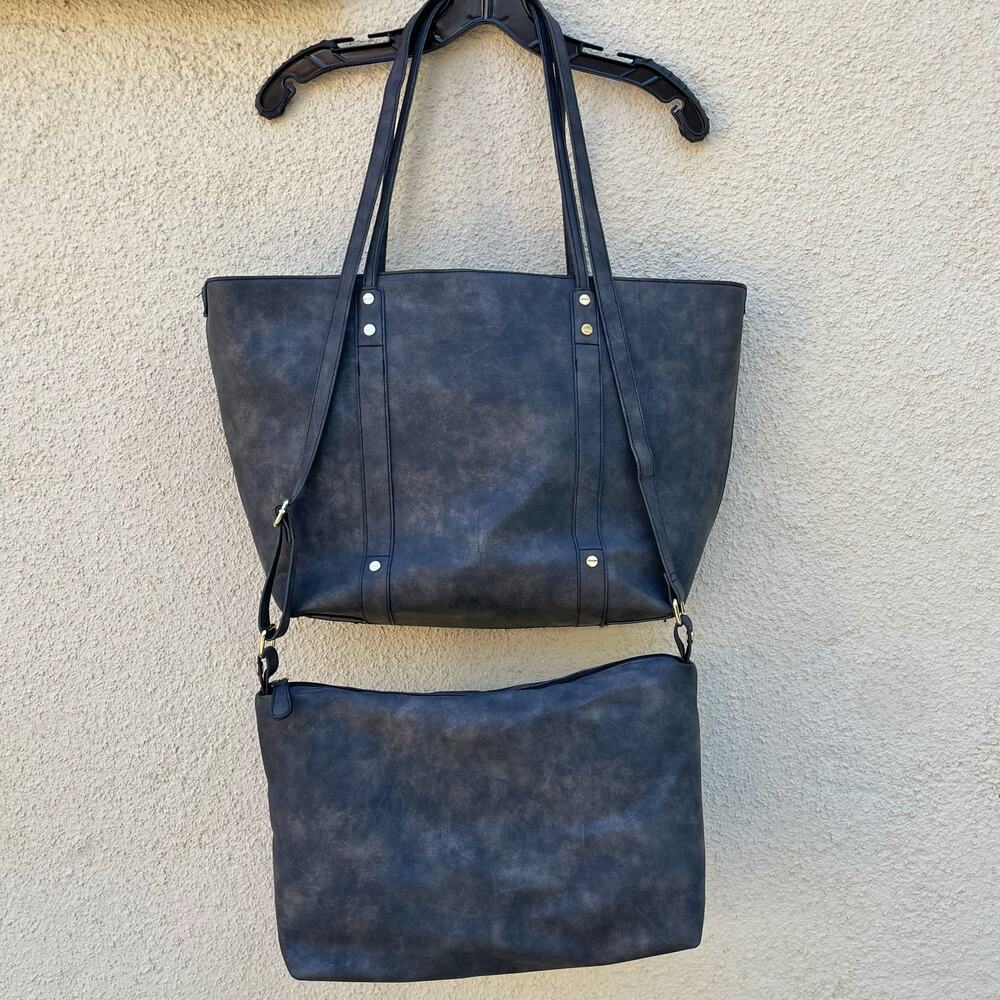 A+ Grey Faux Leather Tote Bag With Attached Crossbody Bag